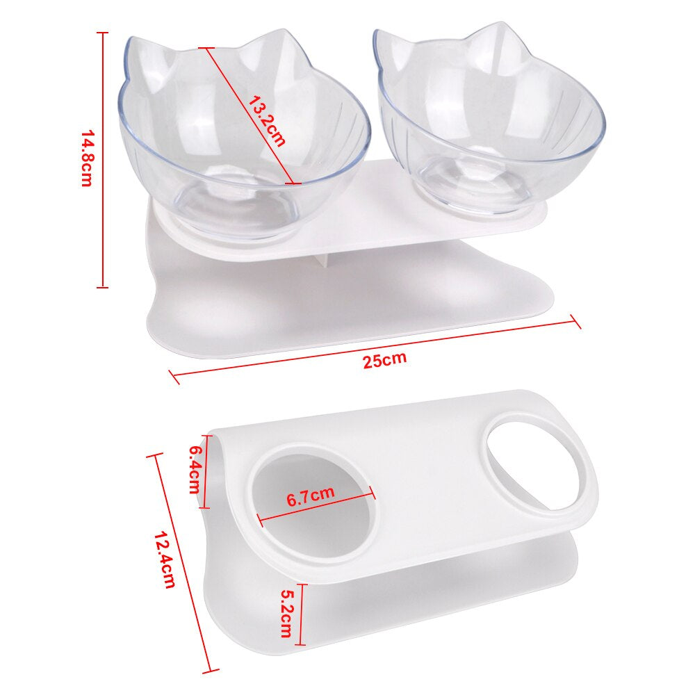 Durable Double Bowls Pet Food Water Feeder with Raised Stand Protection Cervical Non-Slip Cat Bowl Dog Bowl Cat Dogs Feeder