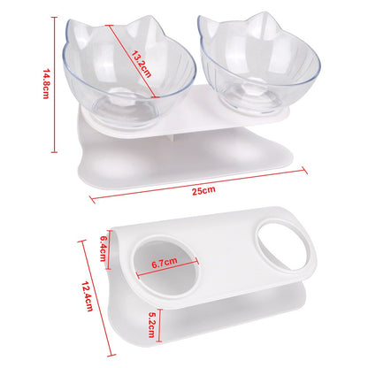 Durable Double Bowls Pet Food Water Feeder with Raised Stand Protection Cervical Non-Slip Cat Bowl Dog Bowl Cat Dogs Feeder